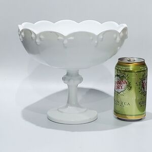 Vntg 8 1/2" Round Bright White Milk Glass 7 5/8" Tall Compote by Indiana Glass
